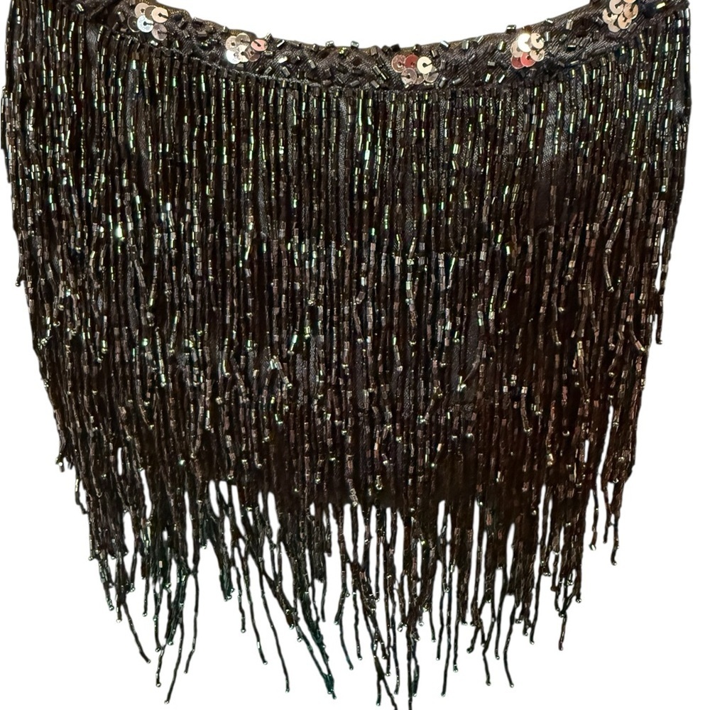 Black Beaded Fringe Crossbody Bag Sequins Vintage - Picture 4 of 7